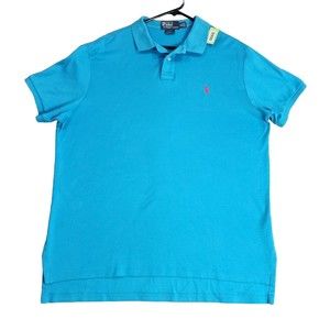 Ralph Lauren Polo Shirt Mens XL Blue Solid Custom Fit 100% Cotton Vintage